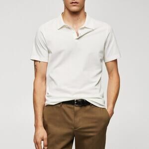 Mango Slim-Fit Cotton Piqué Textured Polo Shirt White size men's large